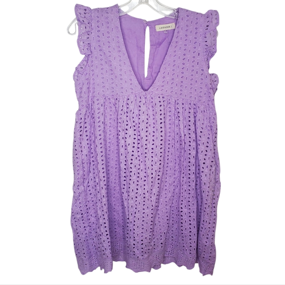 LAVENDER J Eyelet Romper Dress Purple Medium Mini V Neck 140